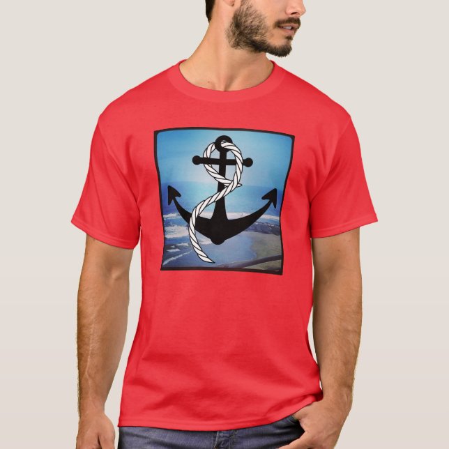 Nautical Blue Seashore Manar Red-Shirt Tee Shirt (Framsida)