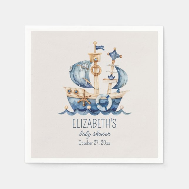 Nautical Blue Segelbåt Baby Shower Pappersservett (Framsidan)