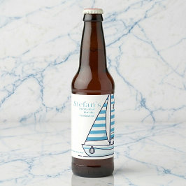 Nautical Blue Segelbåt Födelsedag Ölflaska Etikett