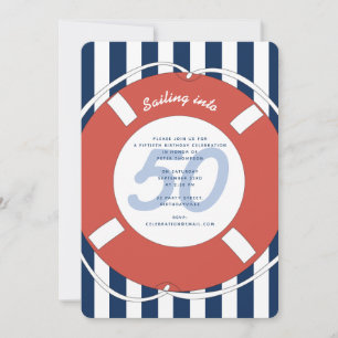 Nautical Blue Stripe 50:e födelsedagen Inbjudningar