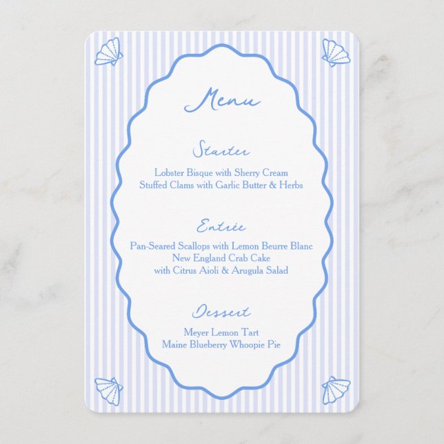 Nautical Blue Stripe Coastal Chic Whimsical Blue Meny (Framsida)