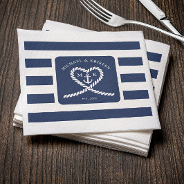 Nautical Blue Stripe Heart Anchor Bröllop Pappersservett