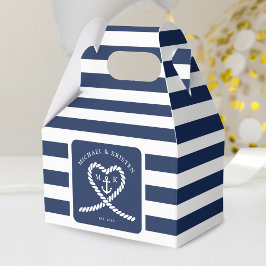 Nautical Blue Stripe Heart Anchor Bröllop Presentaskar