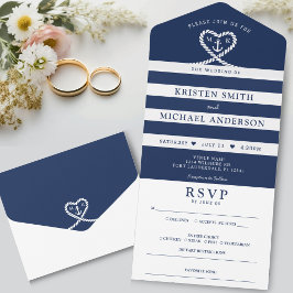 Nautical Blue Stripe Rope Heart Anchor Bröllop