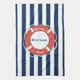 Nautical Blue Stripe Välkommen Aboard Namn Kökshandduk