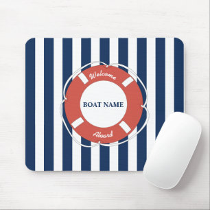 Nautical Blue Stripe Välkommen Aboard Namn Musmatta
