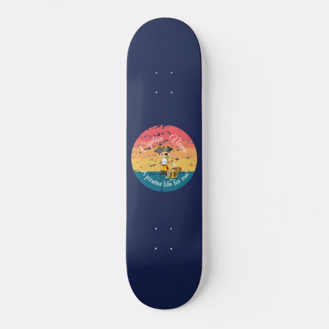 Nautical Blue Sunset Boy Pirat Skateboard (Framsida)