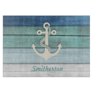 Nautical Blue Turquoise Distressed Trä Ankar
