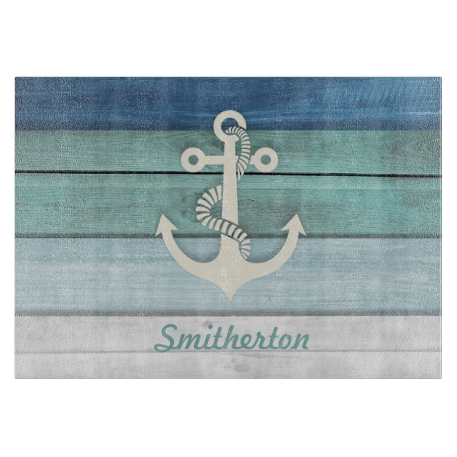 Nautical Blue Turquoise Distressed Trä Ankar (Framsidan)