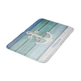 Nautical Blue Turquoise Distressed Trä Ankar Badrumsmatta
