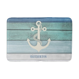 Nautical Blue Turquoise Distressed Trä Ankar Badrumsmatta