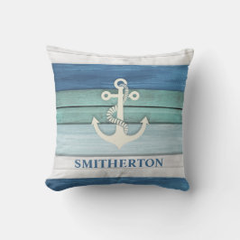 Nautical Blue Turquoise Vit Ankare Ocean Strand Kudde