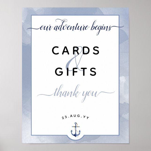 #Nautical Blue #Watercolor Cards & Gifts Bröllop Poster (Framsidan)