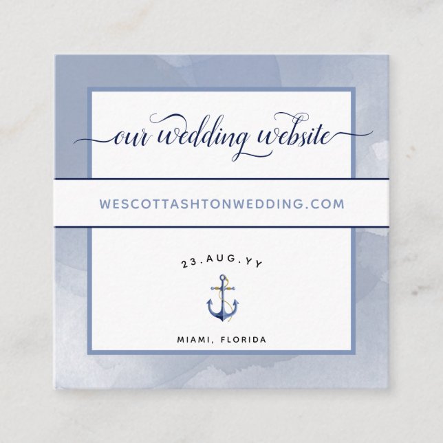 #Nautical Blue Watercolor Event Bröllop webbplats Tilläggskort (Framsida)