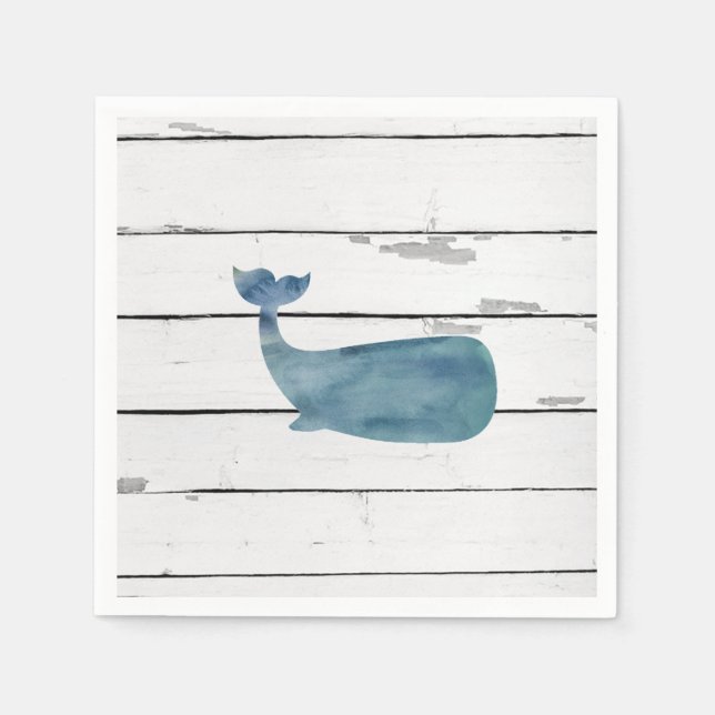 Nautical Blue Whale Shiplap Rustic Decor Pappersservett (Framsidan)