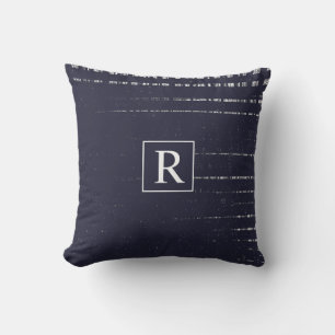 Nautical Blue White Abstrakt Monogram Rustic Kudde
