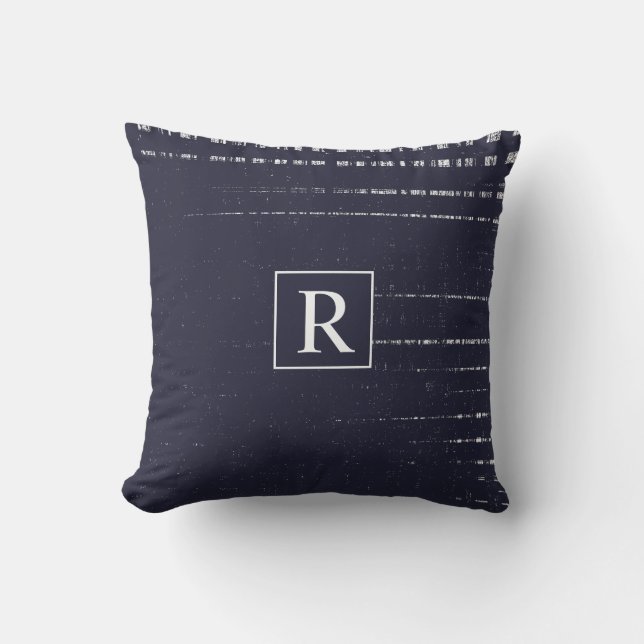 Nautical Blue White Abstrakt Monogram Rustic Kudde (Framsida)