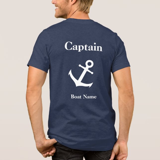 Nautical Blue & White Anchor Kapten & Boat Namn T Shirt (Baksida)