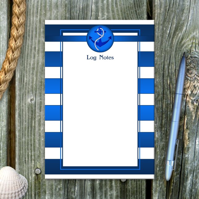 Nautical Blue White Anchor Log Post-it Block (Skapare uppladdad)