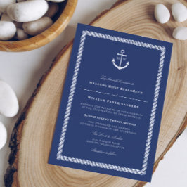 Nautical Blue White Anchor Monogram Bröllop Inbjudningar