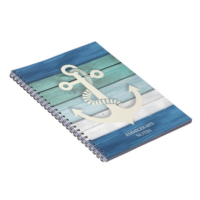 Nautical Blue White Distressed Träankare Notes  Anteckningsbok (Högra Sidan)
