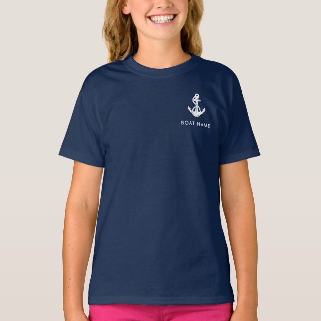 Nautical Boat Anchor and Name Crew Custom T Shirt (Framsida)