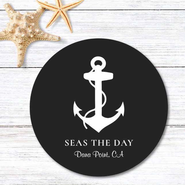 Nautical Boat Anchor Black Underlägg Papper Rund (Skapare uppladdad)