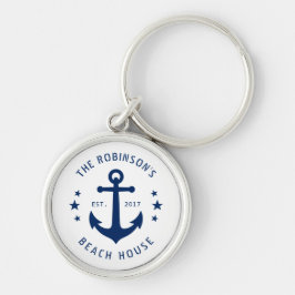 Nautical Boat Anchor Family Namn Beach House White Rund Silverfärgad Nyckelring