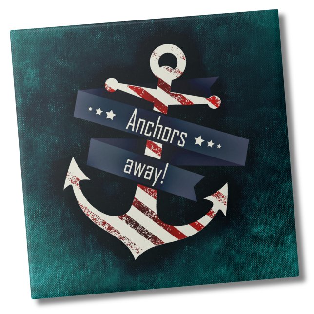 Nautical Boat Anchor Kakelplatta (Rustic Simple Blue Red Anchor Nautical Marine Ceramic Tile)