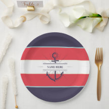Nautical Boat Anchor Navy Blue Red White