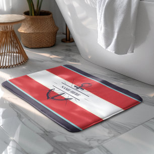 Nautical Boat Anchor Navy Blue Red White Badrumsmatta