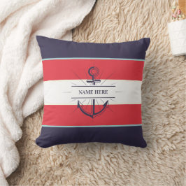 Nautical Boat Anchor Navy Blue Red White Kudde