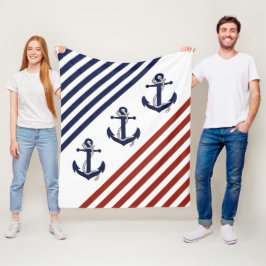 Nautical Boat Anchor/Navy blue/red/white rand Fleecefilt