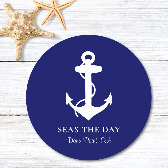 Nautical Boat Anchor Navy Blue Underlägg Papper Rund (Skapare uppladdad)