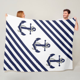 Nautical Boat Anchor/Navy blue/white rand Fleecefilt