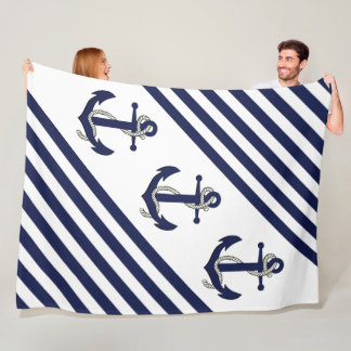 Nautical Boat Anchor/Navy blue/white rand Fleecefilt