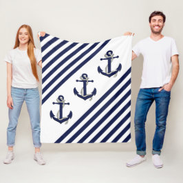 Nautical Boat Anchor/Navy blue/white rand Fleecefilt