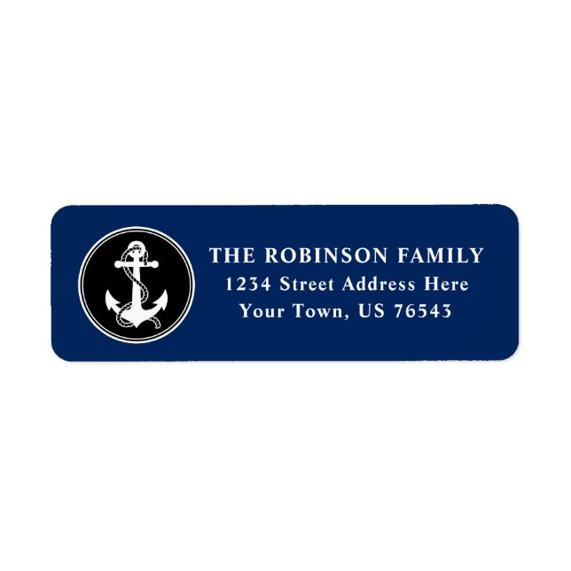 Nautical Boat Anchor Rope Black White Adress Returadress Etikett (Framsidan)