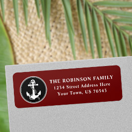 Nautical Boat Anchor Rope Black White Red Adress Returadress Etikett