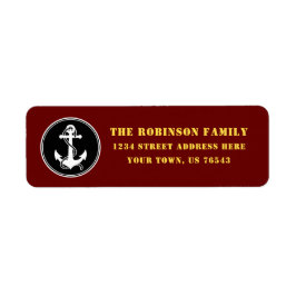 Nautical Boat Anchor Rope Black White Red Guld Returadress Etikett