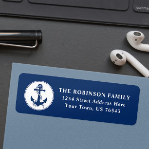 Nautical Boat Anchor & Rope Navy Blue Adress Returadress Etikett