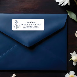 Nautical Boat Anchor & Rope Navy Mr & Mrs. Returadress Etikett