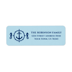 Nautical Boat Anchor Seahorse Ice Blue Adress Returadress Etikett