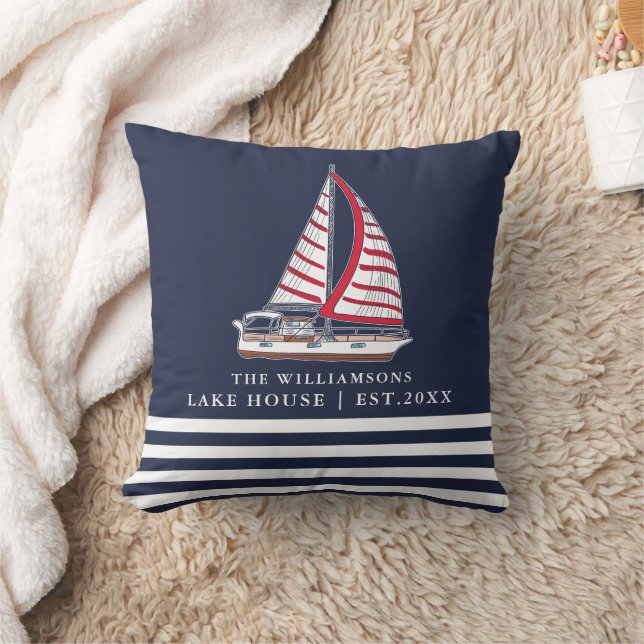 Nautical Boat Anpassningsbar Navy Blue Sjö House Kudde (Filt)