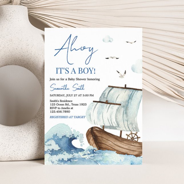 Nautical Boat Baby Shower Inbjudningar (Ahoy It's A Boy Baby Shower Invitation)