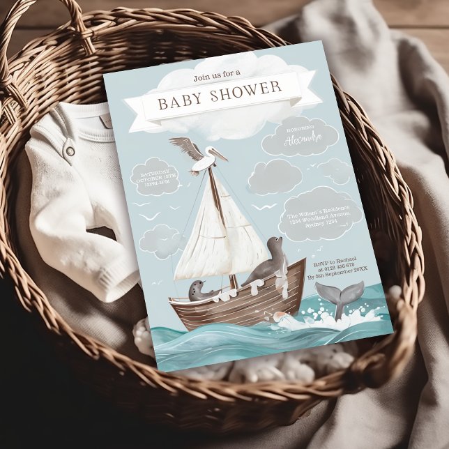 Nautical Boat Baby Shower Inbjudningar (Skapare uppladdad)