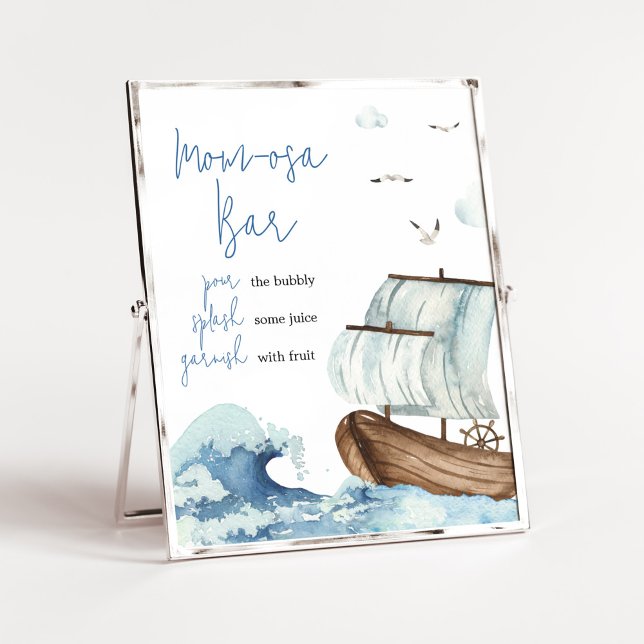 Nautical Boat Baby Shower Mamma Osa Pub Poster (Ahoy It's A Boy Baby Shower Mom Osa Bar Sign)