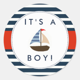 Nautical Boat Baby Shower Stickers - det är en poj Runt Klistermärke