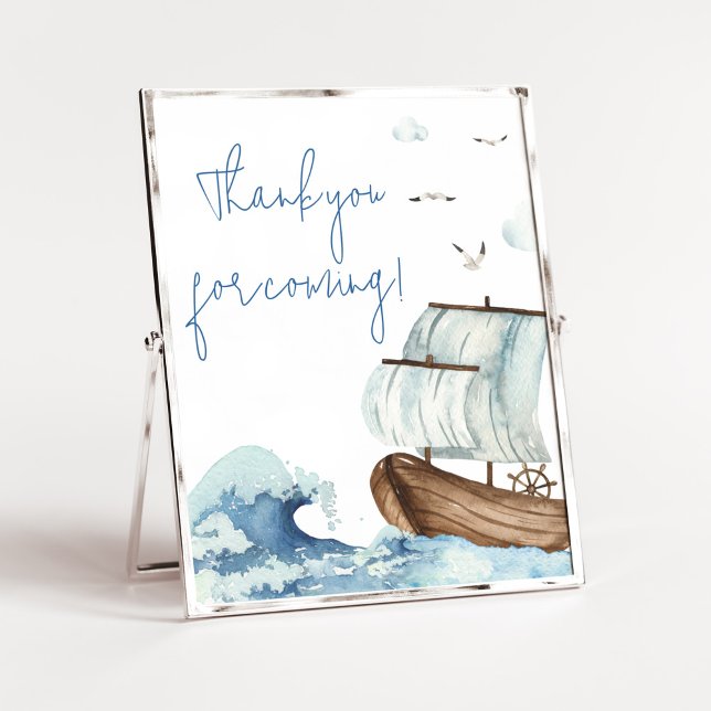 Nautical Boat Baby Shower Tack för att du kom Poster (Ahoy It's A Boy Baby Shower Thank you for Coming Sign)