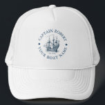 Nautical Boat, blå och vit Vintage Keps<br><div class="desc">Elegantens illustration av sjöbåtens blåa och vita vintage med anpassade text.</div>